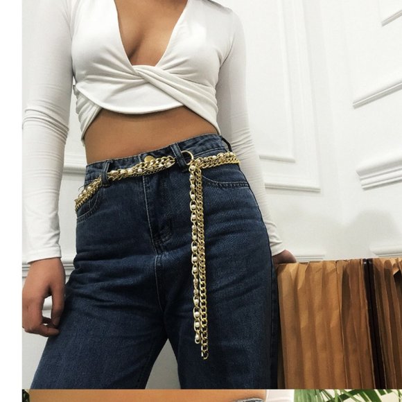 ❤️42" Belt 3 Tassel Gold Pearl Chain Belt 5 STAR